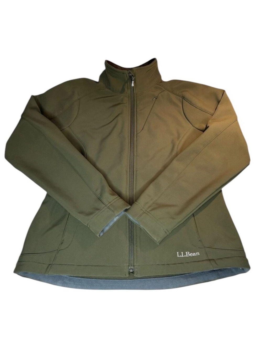 LL Bean Women's Soft Shell Jacket MED Fleece Lined Wind Resistant Olive Green